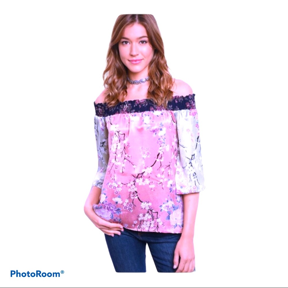 Fairycore Boho Off Shoulder Contrast Print L Top